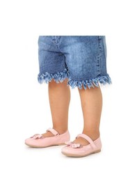 Resim Kiko Kids Taşlı Cırtlı Kız Çocuk Fiyonklu Babet Ayakkabı Ege 204 Rugan Pudra 