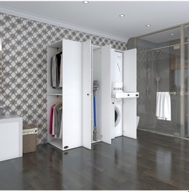 Resim Kenzlife Çamaşır-Kurutma Makinesi Dolabı Ve Giysi Dolabı Çekmeceli Eşari Sol Byz 187 160 60 % 100 Full Mdf Çok Renkli 