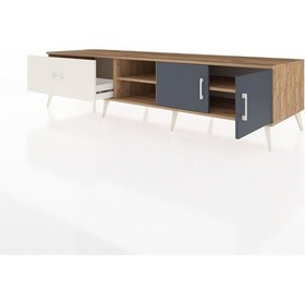 Resim Kronos Tv Ünitesi 2 Raflı Tek Çekmeceli 2 Kapaklı 220x59x51 Çam-antrasit/aytaşı Antrasıt/aytası - Atlas Çam 