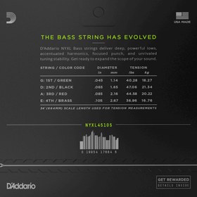 Resim D'Addario NYXL45105 NYXL Nickel 4 Telli Bas Gi̇tar Teli - Light/Medium (45-105) 