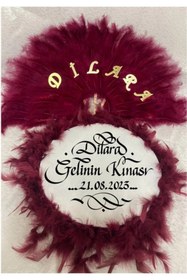 Resim Evsay İsme Özel Kına Yelpazesi Ve Gelin Tefi Seti Otrişli Deri Tef Vurmalı Çalgı Def 