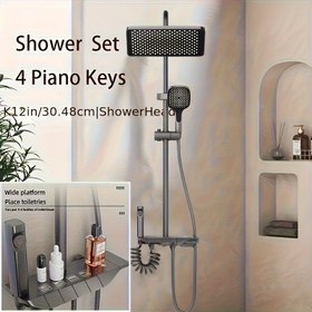Resim 1Set 4 Fonksiyonlu Sıcak Soğuk Duş Sistemi | Piyano Tuşlu Duş Bataryası Banyo Duş Karıştırıcı Seti ile Yağmur Duş Başlığı, Küvet Memesi, El Duşu ve Bidet Püskürtücü, Duvara Monte, Duş Bataryası Seti, Banyo Aksesuarları, Duş Odası Dekoru, Küvet Bataryası, Banyo Yükseltme, Çağdaş Tasarım, Şık Banyo Aparatı, Premium Malzemeler, Dayanıklı Yapı, Çok Fonksiyonlu Duş, Lüks Banyolar, Modern Evler 