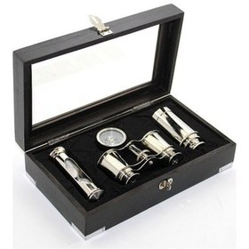 Resim Periboia Ahşap Kutulu Pirinç Dürbün Pusula Ve Kum Saati Seti 