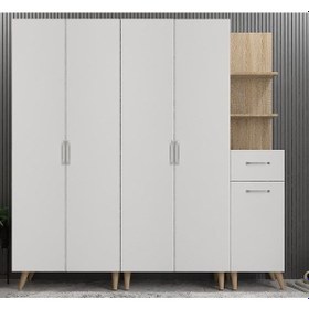 Resim Begonya Portmanto Vestiyer Ayakkabılık Meşe Beyaz175 cm-Ücretsiz 