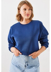 Resim Shade Kadın Bisiklet Yaka Şardonlu Basic Crop Sweatshirt 60251797 - Lacivert 