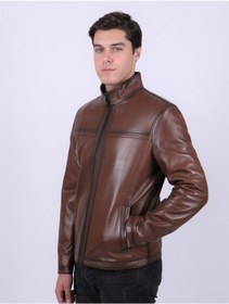 Resim New Zaya Leather Erkek Açık Kahverengi Deri Mont (468603729) Açık Kahverengi 
