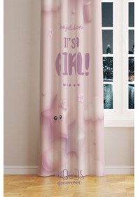 Resim Pembe Kız Desenli Fon Perde Çocuk Ve Bebek Odası Süet Dijital Baskılı Ekstrafor Büzgü Tek Kanat Çok Renkli 