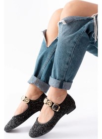 Resim İnf-6363 Siyah Havlu Desenli Baret Tokalı Günlük Bayan Ayakkabı Çok Renkli 