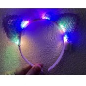 Resim Mor Pullu LED Işıklı Kedi Kulak Taç 