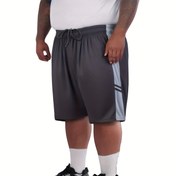 Resim 5XL~9XL Büyük Beden Erkekler için Elastik Bel Yırtmaçlı Yan Çizgili Tasarım, Mesh Kumaş Nefes Alabilir Rahatlık, Tam Dikişli Koşu Basketbol ve Fitness Şortları, Yan Cepli, PLUS BEDEN 