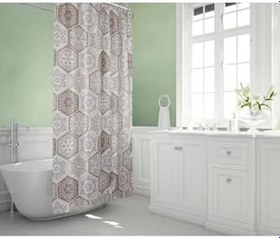 Resim Tropik Home Banyo Perdesi - Tek Kanat Duş Perdesi, Polyester Kumaş Duşakabin Perdesi 180x200 Cm Küvet Perdesi Kahverengi 