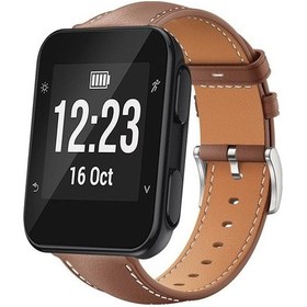 Resim Garmin Forerunner 35/30 / 35j 20mm Düz Kafa Siyah Köpekbalığı İnce Tahıl Deri Saat Bandı Kahve 