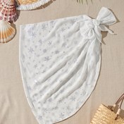 Resim Kadınlar için Şık Asimetrik Sarma Etek - Galaksi Baskılı Plaj Örtüsü ile Bağlantı Detayı, Hafif Polyester, Yaz Tatilleri için Mükemmel, Plaj Örtüsü Etek|Bağlı Bel Etek|Hafif Kumaş 