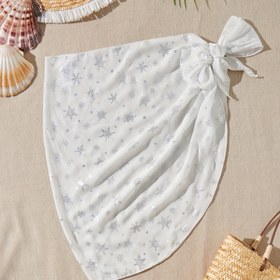 Resim Kadınlar için Şık Asimetrik Sarma Etek - Galaksi Baskılı Plaj Örtüsü ile Bağlantı Detayı, Hafif Polyester, Yaz Tatilleri için Mükemmel, Plaj Örtüsü Etek|Bağlı Bel Etek|Hafif Kumaş 