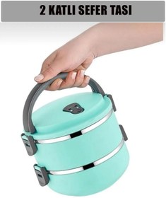 Resim Genel Markalar 2 Katlı Sızdırmaz Yemek Termosu Sefer Tası Saklama Kabı Açık Yeşil 1,50 Litre 