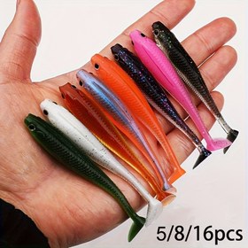 Resim 5/8/16 Adet Yumuşak Balıkçılık Yemleri Seti - Gerçekçi 3D Balık Gözü Tasarımına Sahip 9,5 cm Silikon Yemler, Levrek, Yayın Balığı ve Turna İçin Uygun Birinci Sınıf Yem. 