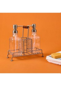 Resim Arow Bland 2'li Metal Stantlı Cam Sıvı Sabunluk - Şeffaf / Gri - 200 Ml Şeffaf / Gri 