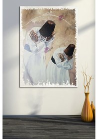 Resim Mevlevi Dervişler ve Hiç Yazılı Dini İslami Kanvas Tablo 90x60 