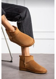 Resim Kadın Mini Süet Içi Tüylü Yüksek İnce Taban Kışlık Bot & Bootie Taba 