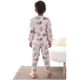 Resim Zuzunga Animal Desenli İnterlok %100 Pamuk Çocuk Pijama Takımı 4'lü Oyun Hamuru Hediye Bej 
