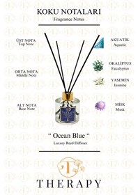 Resim Therapy Smell, Ocean Blue - Lüks Çubuklu Oda Kokusu / 120 Ml / Extra Clear Silindir Cam Şişe / Metal Altın Kapak / Hediyeli Okyanus 