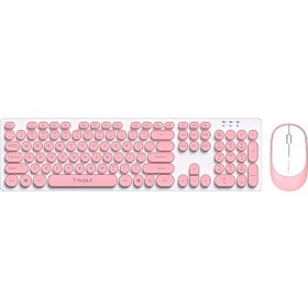 Resim Lemestar T-wolf Tf770 Retro 2.4g Kablosuz Klavye Seti - Pembe Renk, Sessiz Tuşlar, Geniş Uyumluluk 
