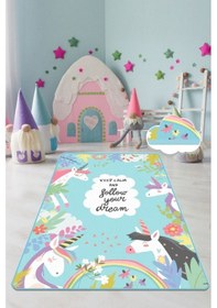 Resim Cute Unıcorn 80X200 Cm Çocuk Ve Bebek Halısı Çok Renkli 