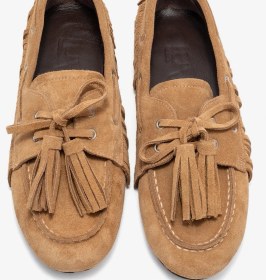 Resim Luvi Shoes Fenora Toprak Süet Hakiki Deri Saçaklı Püsküllü Kadın Loafer Ayakkabı Toprak 