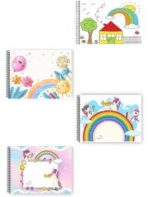 Resim printkonsept 4'lü Set Resim Defteri,küçük Boy Resim Defteri,15 Yaprak, Karton Kapak Resim Defteri 17*24 