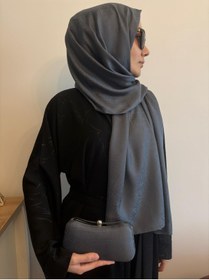 Resim Ceylan Gri Etnik Desenli Abiye Şal - Çanta Takımı 