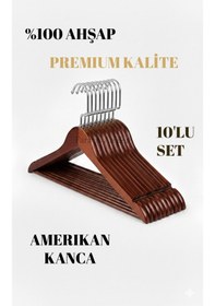 Resim Faravis Atelier Gümü Ceviz Ahşap Lüks Askı Kıyafet Elbise Gömlek Ve Pantolon Askısı Amerikan Kanca 10 Adet 