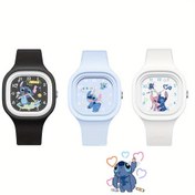 Resim Kadınlar için Stitch Karikatür Kuvars Saat - Sevimli Mavi Silikon Kayış, Kalp ve Yıldız Tasarımı ile Açık Mavi Dial, Beyaz Kasa, Günlük Giyim için Mükemmel, Günlük Giyim Saati | Oynamakta Bulunan Tasarım | Dayanıklı Plastik Kasa 