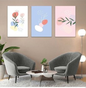 Resim Minimalist Çiçek Soyut Desen 3'lü Mdf Tablo Set 