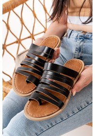 Resim 169-082 Siyah Ortopedik Hakiki Deri Kadın Terlik Taba 