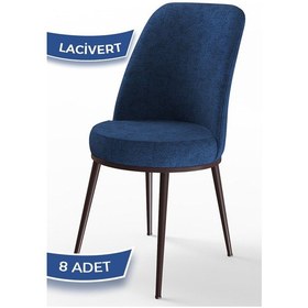 Resim Canisa Dexa Serisi, Üst Kalite Mutfak Sandalyesi, Metal Kahverengi Iskeletli, 8 Adet Lacivert Sandalye Lacivert, Metal 