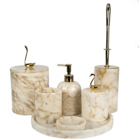 Resim marandmore Rolin Afyon Şekeri Mermer Banyo Seti 7li - Gold Kuğu 