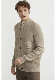 Resim Sementa Petek Motifli Dik Yaka Triko Hırka - Kamel Kamel 