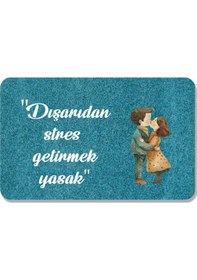 Resim Dijital Baskılı Hoş Geldiniz Yazılı Çiçek Desenli Kapı Önü Paspası İç Ve Dış İçin Yıkanabilir Kaymaz Bebek Mavisi 