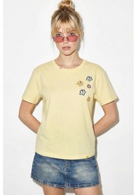 Resim Shade Kadın Pamuk El İşi Çiçek Nakış Detaylı Tasarım T-shirt 1005 60282050 - Tereyağ Çok Renkli L 