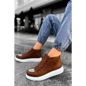 Resim shoecide Sho267 Bağcıklı Yüksek Taban Cbt Roma Mirror Erkek Spor Bot Taba 