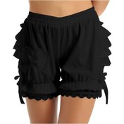 Resim Kadın Fırfır Dantel Trim Bloomers Şort Pettipants Boyshorts İç Çamaşırı Kısa Pantolon Siyah 