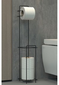 Resim Zabata Tuvalet Kağıtlığı Wc Kağıtlık Yedekli Metal Tuvalet Kağıdı Standı Tutacağı Askısı Siyah 