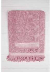 Resim 2 Parça Jakarlı Banyo Havlu Takımı %100 Pamuklu 90x150 Cm Arden Pembe Çok Renkli 