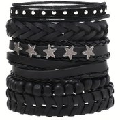 Resim Rock Star Temalı Çok Katmanlı Bileklik Seti, Çiviler ve Yıldızlarla PU Deri, Punk Stili Karışık Tasarımlar, Unisex Yetişkin Moda Aksesuarları, Kaplama Yok - 15 Yaş Üzeri Yaş Grubu 