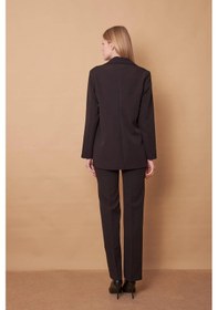 Resim Kadın Yakalı Cep Kapaklı Uzun Kol Hafif Likralı Kumaş Oversize Blazer Ceket Pantolonu Jument 40075 -siyah Siyah 