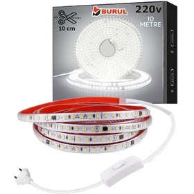Resim 10 Metre Beyaz Işık Yapışkanlı Yüksek Lümen Silikonlu Şerit Led Işık Fişli Aydınlatma Sb-6548 