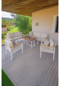 Resim Neokas Metal Balkon Seti, Bahçe Takımı, Kafe Koltuk Oturma Grubu 1 + 1 + 2 + 3 + M Antrasit 