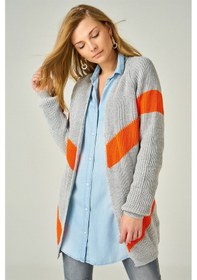 Resim Aqe Fashion Kadın Çizgili Örme Gri & Turuncu Hırka Turuncu 
