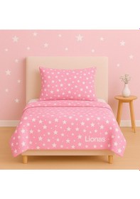 Resim Tek Kişilik Desenli Nevresim + 1 Adet Kapaklı Yastık Kılıfı Açık Pembe 