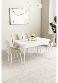 Resim Mabel Beyaz 80x132 Açılabilir Yemek Odası Takımı 4 Adet Sandalye Kahverengi 